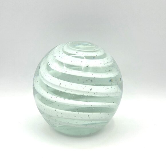 MURANO ART GLASS CLEAR AND WHITE RIBBON SWIRL DESIGN PAPERWEIGHT HEAVY APPROX 3# - Picture 6 of 10